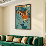 Tiger Lotus Botanical Wall Art – Teal Floral Jungle Print