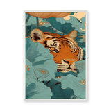 Tiger Lotus Botanical Wall Art – Teal Floral Jungle Print