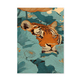 Tiger Lotus Botanical Wall Art – Teal Floral Jungle Print