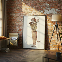 Tiger Playing Tennis Aesthetic Wall Poster, Tiger Sports Illustration Wall Décor