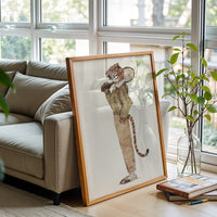 Tiger Playing Tennis Aesthetic Wall Poster, Tiger Sports Illustration Wall Décor