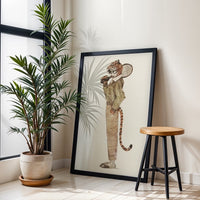 Tiger Playing Tennis Aesthetic Wall Poster, Tiger Sports Illustration Wall Décor