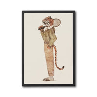 Tiger Playing Tennis Aesthetic Wall Poster, Tiger Sports Illustration Wall Décor
