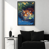 Tiger Pond Traditional Wall Art – Painterly Tiger Among Lily Pads