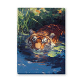 Tiger Pond Traditional Wall Art – Painterly Tiger Among Lily Pads