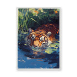 Tiger Pond Traditional Wall Art – Painterly Tiger Among Lily Pads