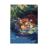 Tiger Pond Traditional Wall Art – Painterly Tiger Among Lily Pads