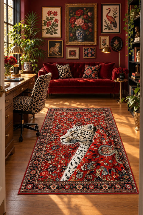 Tile Floral Traditional Area Rug in a office