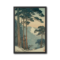 Tranquil Japanese Forest Wall Décor Poster, Retro Mountain Landscape Print, Understated Nature Scene, Retro Tree Art for Serene Decor
