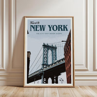 Travel to New York Quote Wall Poster – The City That Never Sleeps Aesthetic Print