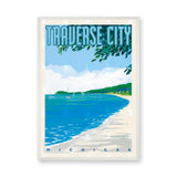 Traverse City Beach Coastal Wall Art – Michigan Bay Sailboats and Text