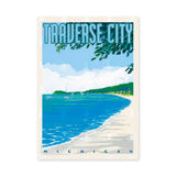 Traverse City Beach Coastal Wall Art – Michigan Bay Sailboats and Text
