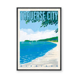 Traverse City Beach Coastal Wall Art – Michigan Bay Sailboats and Text
