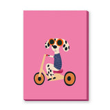 Tricycle Dog Modern Kids Wall Art – Spotted Pup on Pink