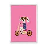 Tricycle Dog Modern Kids Wall Art – Spotted Pup on Pink