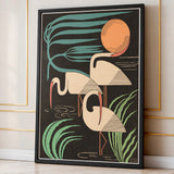 Tropical Birds Art Deco Wall Art – Cream Birds with Green Foliage