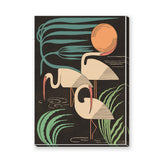 Tropical Birds Art Deco Wall Art – Cream Birds with Green Foliage