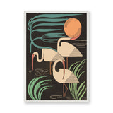Tropical Birds Art Deco Wall Art – Cream Birds with Green Foliage