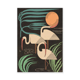 Tropical Birds Art Deco Wall Art – Cream Birds with Green Foliage
