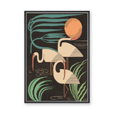 Tropical Birds Art Deco Wall Art – Cream Birds with Green Foliage