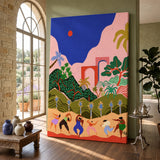 Tropical Dance Landscape Modern Boho Wall Art – Colorful Palm Scene