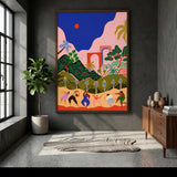 Tropical Dance Landscape Modern Boho Wall Art – Colorful Palm Scene