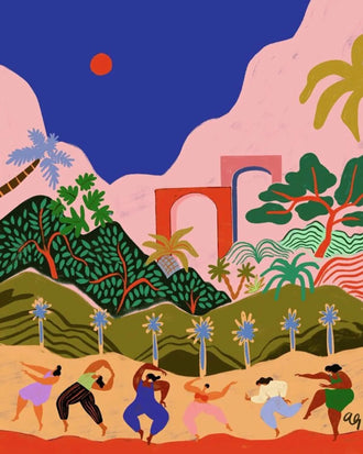 Tropical Dance Landscape Modern Boho Wall Art – Colorful Palm Scene