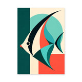 Tropical Fish Geometric Abstract Wall Art – Teal Ocean Animal Print