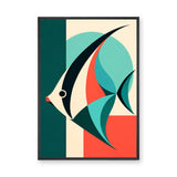 Tropical Fish Geometric Abstract Wall Art – Teal Ocean Animal Print