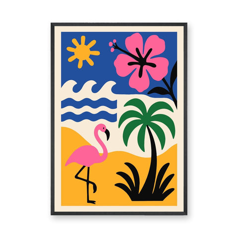Tropical Flamingo Pop Art Wall Art – Modern Beach Scene Print