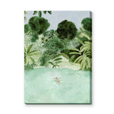 Tropical Lagoon Botanical Wall Art – Watercolor Swimmer in Lush Palms