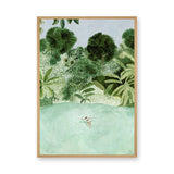 Tropical Lagoon Botanical Wall Art – Watercolor Swimmer in Lush Palms