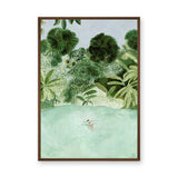 Tropical Lagoon Botanical Wall Art – Watercolor Swimmer in Lush Palms