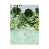 Tropical Lagoon Botanical Wall Art – Watercolor Swimmer in Lush Palms