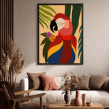 Tropical Macaw Modern Botanical Wall Art – Colorful Parrot with Leaves