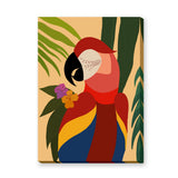 Tropical Macaw Modern Botanical Wall Art – Colorful Parrot with Leaves