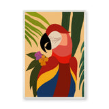 Tropical Macaw Modern Botanical Wall Art – Colorful Parrot with Leaves