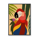 Tropical Macaw Modern Botanical Wall Art – Colorful Parrot with Leaves