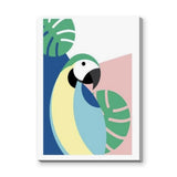 Tropical Parrot Modern Wall Art – Colorful Leaves and Geometric Blocks
