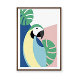 Tropical Parrot Modern Wall Art – Colorful Leaves and Geometric Blocks