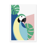 Tropical Parrot Modern Wall Art – Colorful Leaves and Geometric Blocks