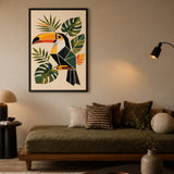 Tropical Toucan Geometric Botanical Wall Art – Modern Jungle Bird Print