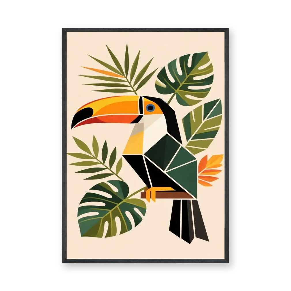 Tropical Toucan Geometric Botanical Wall Art – Modern Jungle Bird Print