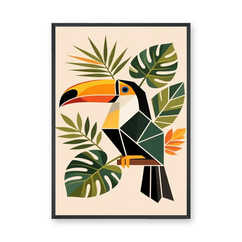 Tropical Toucan Geometric Botanical Wall Art – Modern Jungle Bird Print