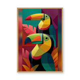 Tropical Toucan Geometric Wall Art – Colorful Botanical Leaf Print
