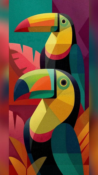 Tropical Toucan Geometric Wall Art – Colorful Botanical Leaf Print