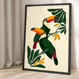 Tropical Toucans Modern Wall Art – Botanical Bird Print on Cream