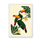 Tropical Toucans Modern Wall Art – Botanical Bird Print on Cream