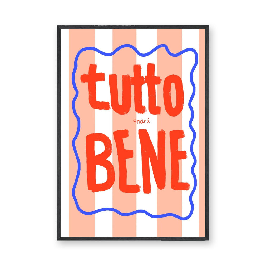 Tutto Bene Typography Wall Art – Striped Red Quote Print