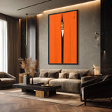 Tuxedo Man Minimalist Wall Art – Orange Curtain Spy Portrait